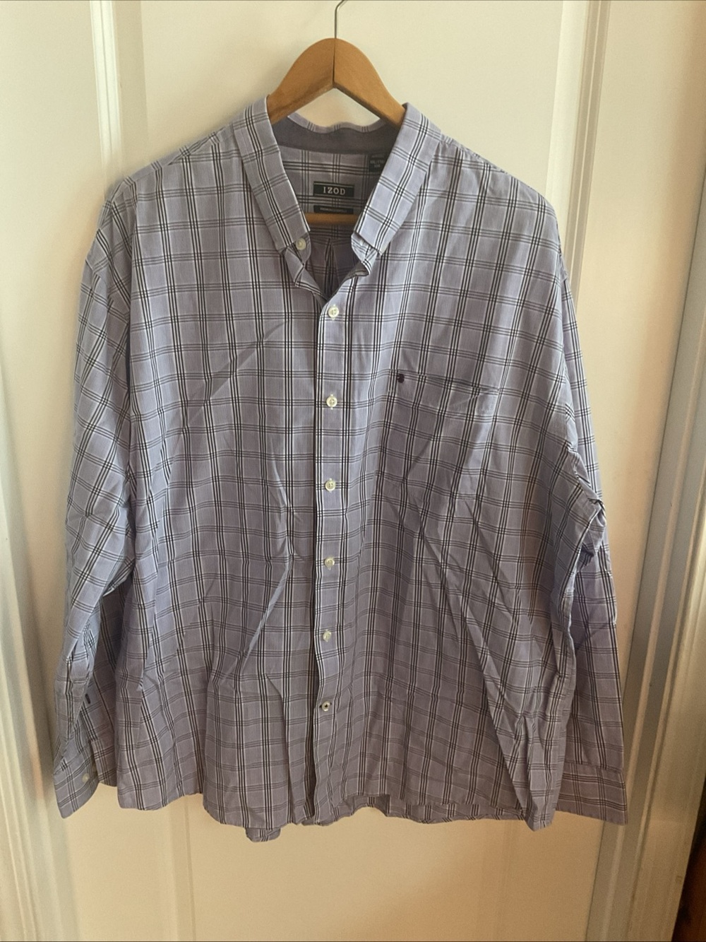 Izod Premium Essentials - Purple Plaid - Button-Down Shirt with Black Accents